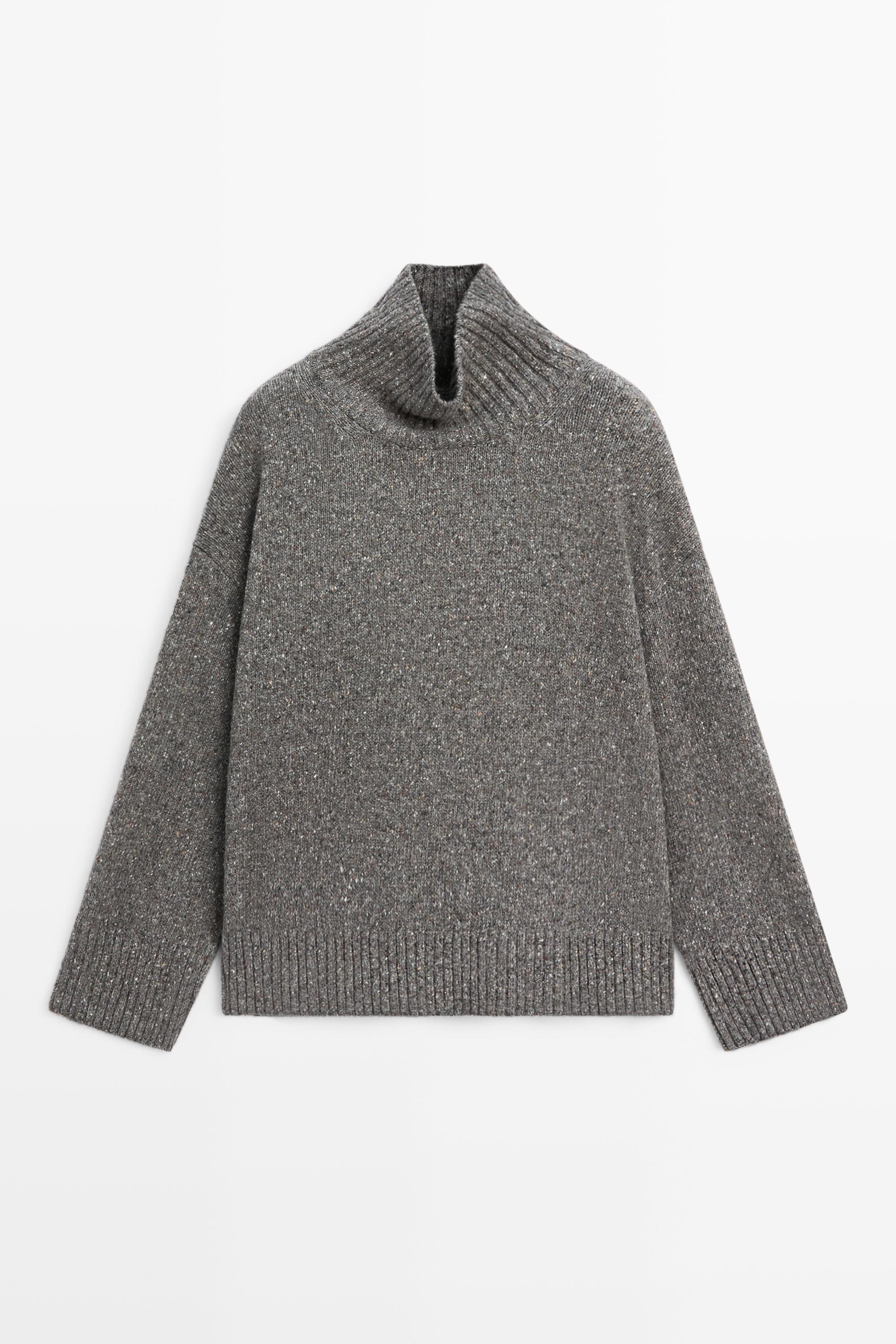 Wool blend turtleneck knit sweater